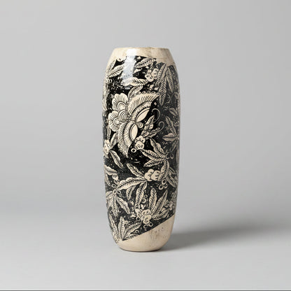 Botanical Transfer Ceramic Vase – Spring Garden Impressions, Ø7.5×21 cm by Red Raven Pottery