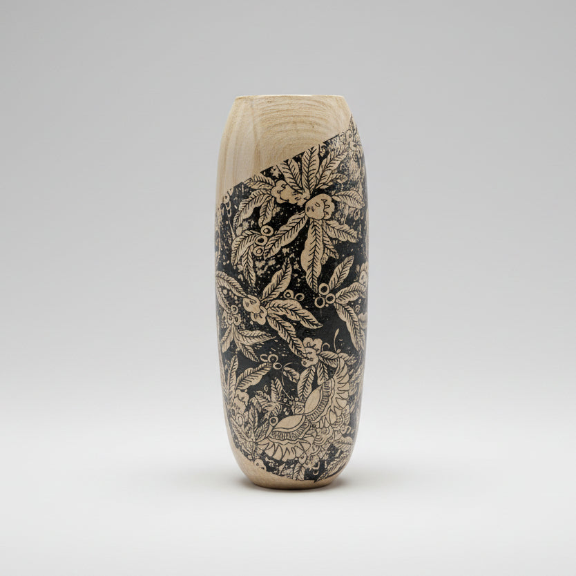 Botanical Transfer Ceramic Vase – Spring Garden Impressions, Ø7.5×21 cm by Red Raven Pottery