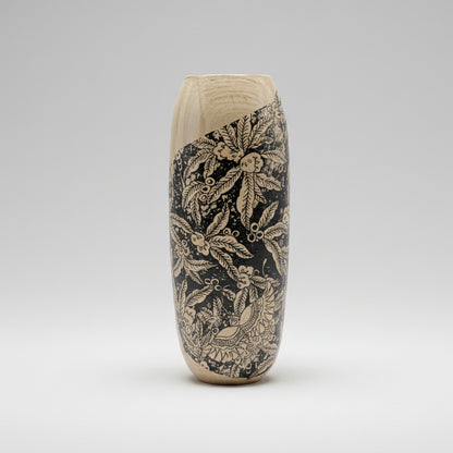 Botanical Transfer Ceramic Vase – Spring Garden Impressions, Ø7.5×21 cm by Red Raven Pottery