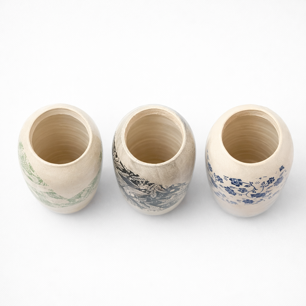 Botanical Transfer Ceramic Vase – Spring Garden Impressions, Ø7.5×21 cm by Red Raven Pottery