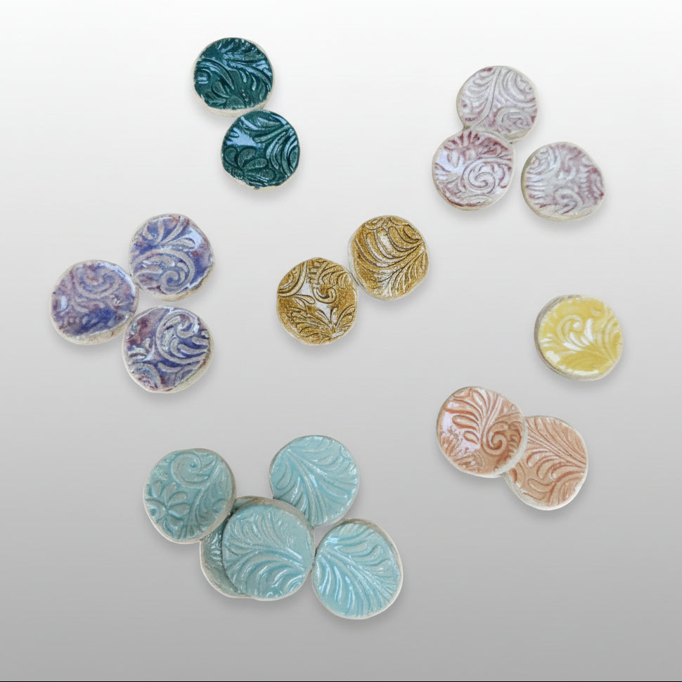 Botanical Vibe Ceramic Fidgets – Grounding Tokens for ADHD, PTSD & Spectrum Relief, Ø2×0.5 cm by Red Raven Pottery
