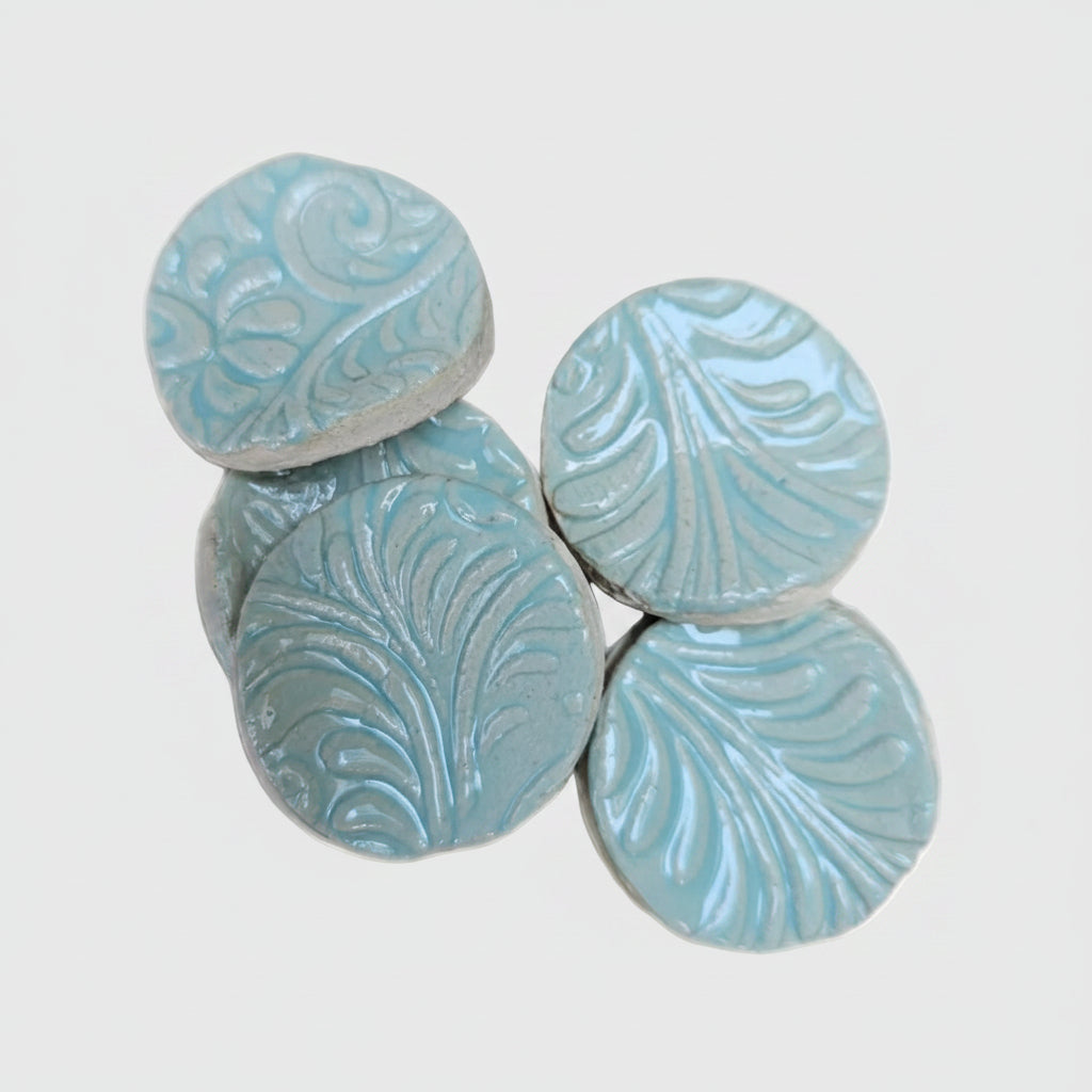 Botanical Vibe Ceramic Fidgets – Grounding Tokens for ADHD, PTSD & Spectrum Relief, Ø2×0.5 cm by Red Raven Pottery