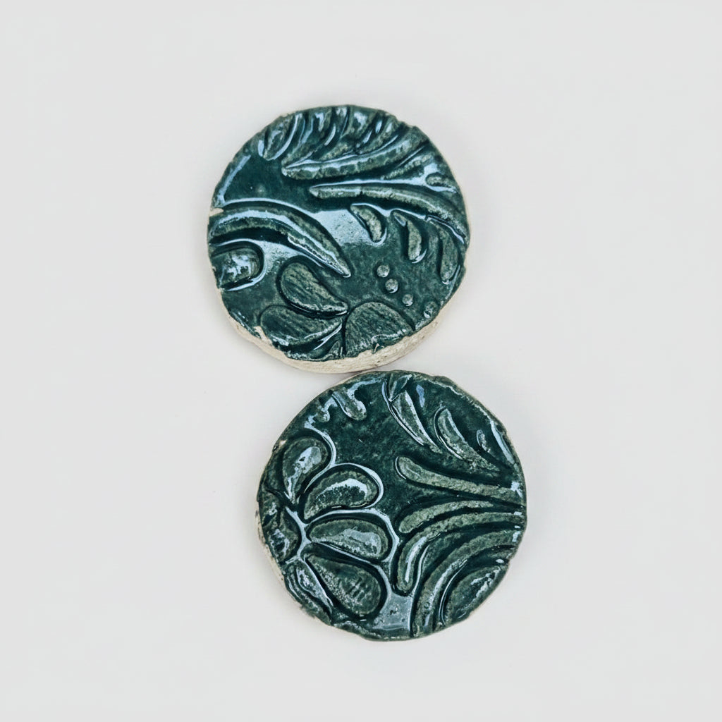 Botanical Vibe Ceramic Fidgets – Grounding Tokens for ADHD, PTSD & Spectrum Relief, Ø2×0.5 cm by Red Raven Pottery