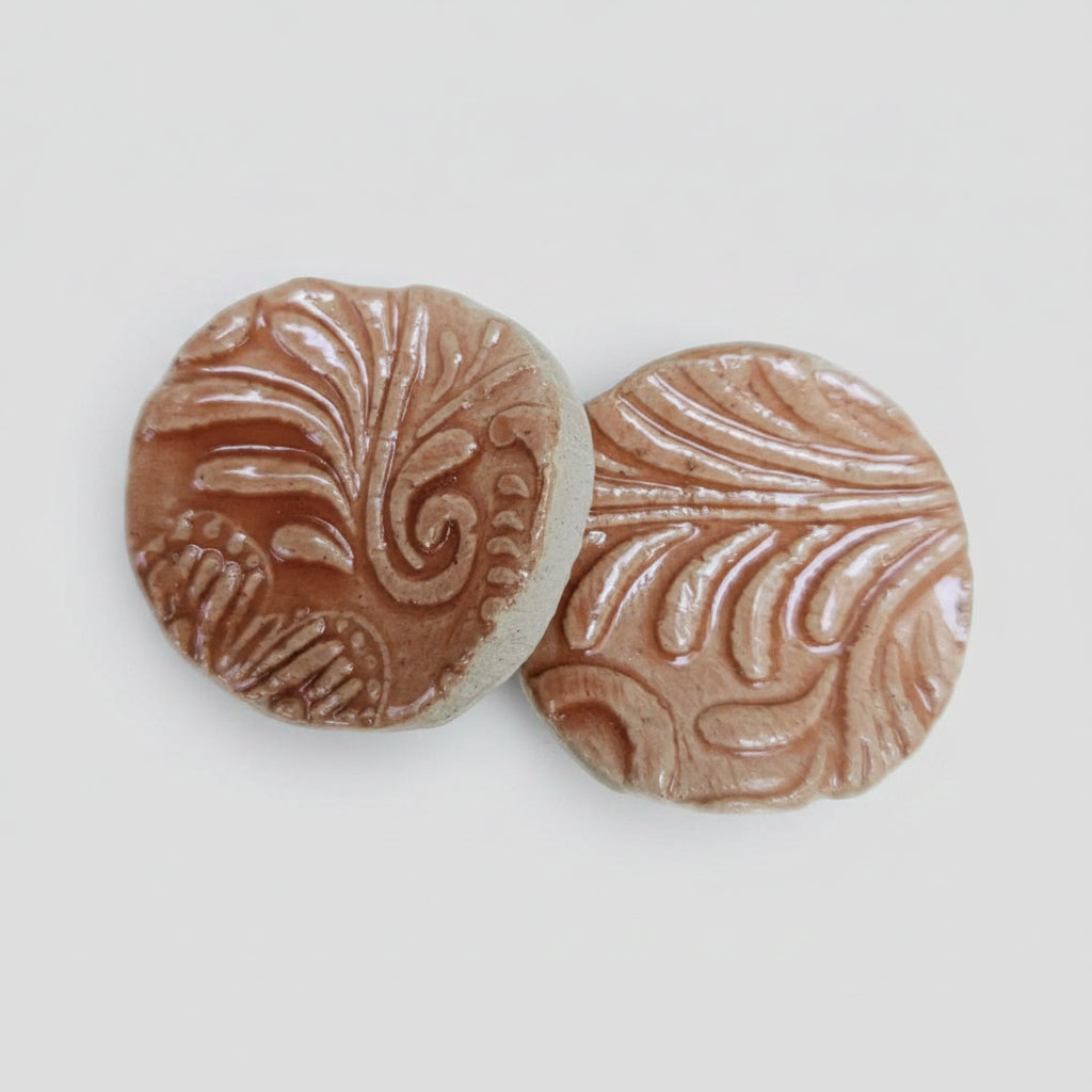 Botanical Vibe Ceramic Fidgets – Grounding Tokens for ADHD, PTSD & Spectrum Relief, Ø2×0.5 cm by Red Raven Pottery