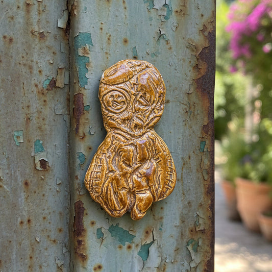 Bound Poppet Ceramic Magnet – Folk Magic Ornament, 8.5 × 4.5 cm by Red Raven Pottery