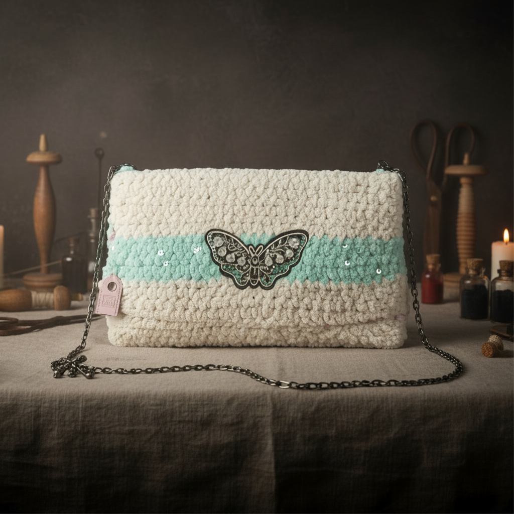 Butterfly Breeze Crochet Purse – Pastel Lightness Shoulder Bag, 28×16 cm by Hook and Hex