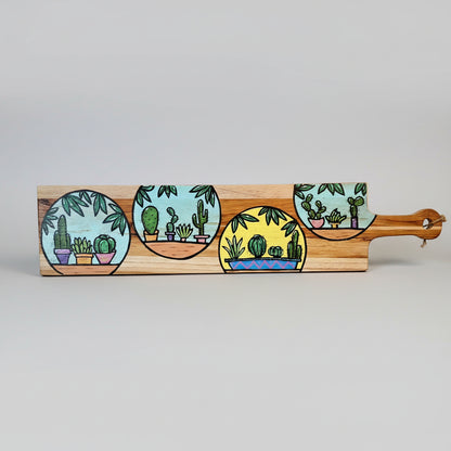 Cactus Scape Painted Tray – Desert Lineage Serving Board, 70 × 14.5 cm by Hook & Hex