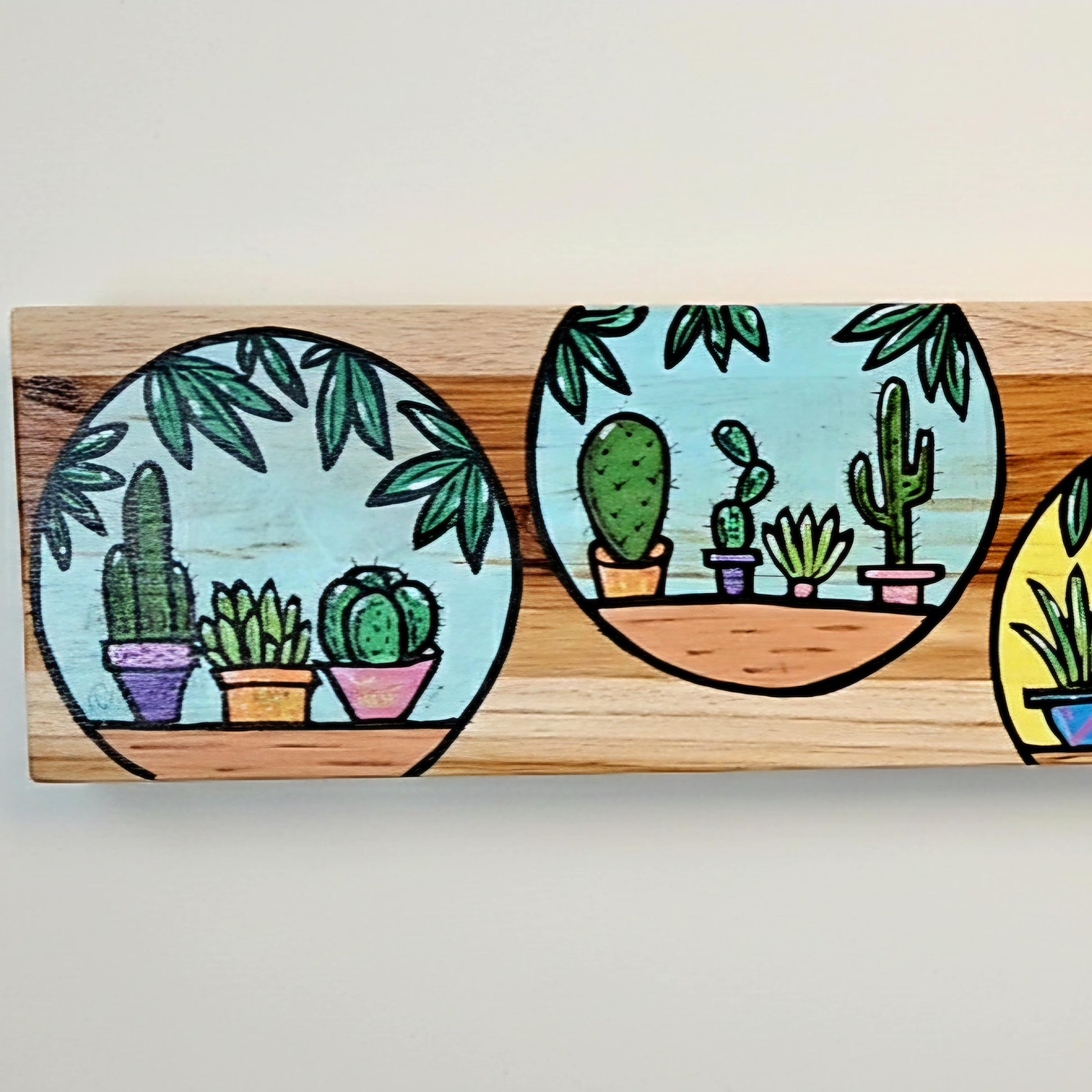 Cactus Scape Painted Tray – Desert Lineage Serving Board, 70 × 14.5 cm by Hook & Hex