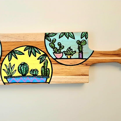 Cactus Scape Painted Tray – Desert Lineage Serving Board, 70 × 14.5 cm by Hook & Hex
