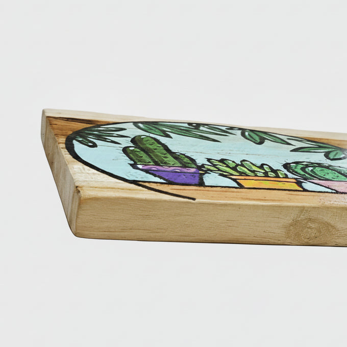 Cactus Scape Painted Tray – Desert Lineage Serving Board, 70 × 14.5 cm by Hook & Hex