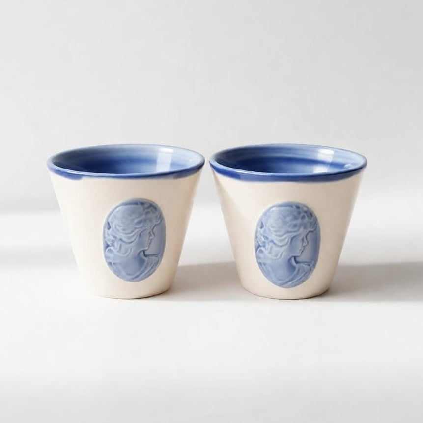 Cameo Brooch Ceramic Minis – Relic Duo For Shots & Succulents, Ø4.5×5.5 cm by Red Raven Pottery