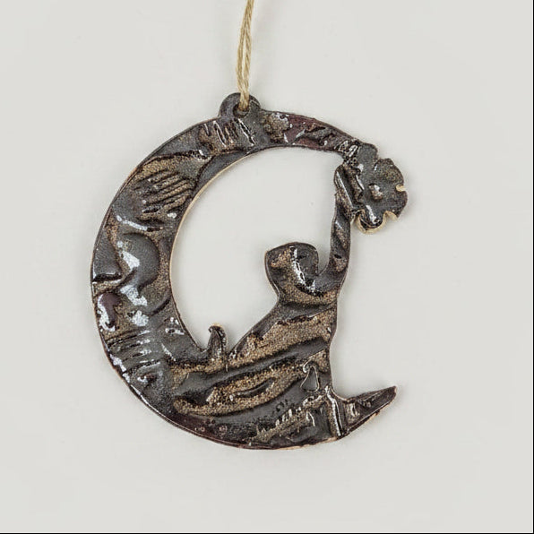 Cat in the Moon Ceramic Talisman – Lunar Watch Charm, Ø7.5 cm by Red Raven Pottery