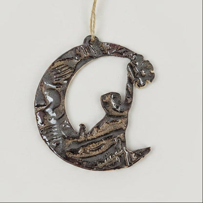 Cat in the Moon Ceramic Talisman – Lunar Watch Charm, Ø7.5 cm by Red Raven Pottery