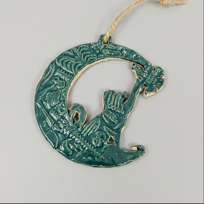 Cat in the Moon Ceramic Talisman – Lunar Watch Charm, Ø7.5 cm by Red Raven Pottery