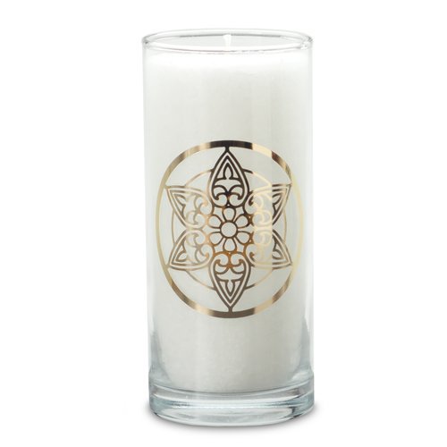 Mandala Candle – Magical Glass Candle for Indoors & Outdoors, White, 14cm