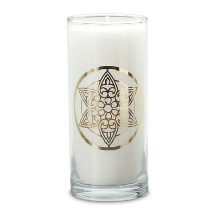 Mandala Candle – Magical Glass Candle for Indoors & Outdoors, White, 14cm