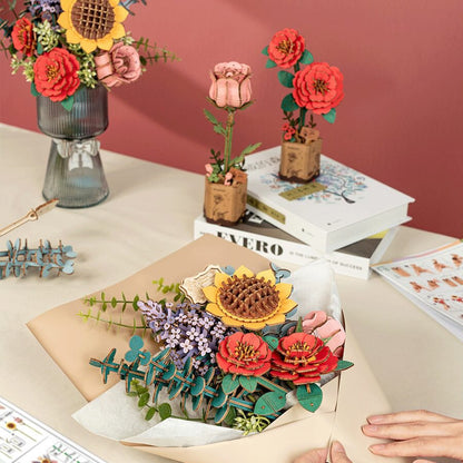Late Summer Beauty DIY Wooden Flower Kit – Handbuilt Blooming Arrangement, 581 Pieces by Robotime