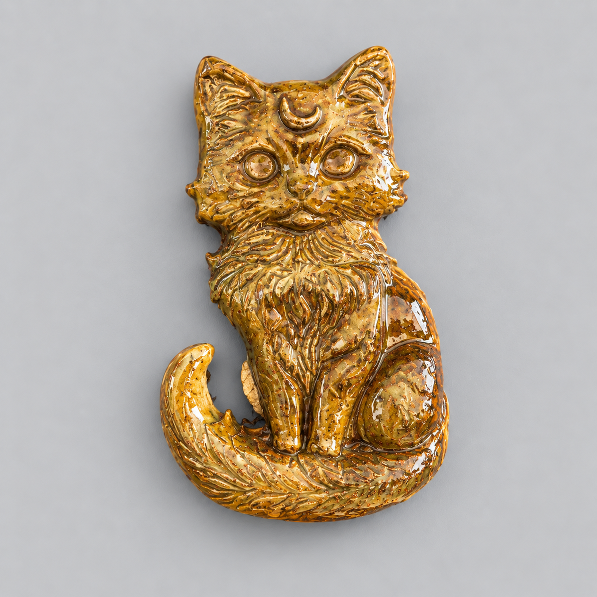 Celestial Feline Handmade Ceramic Fridge Magnet – Mystic Cat Familiar, 6.5 × 3.5 × 0.5 cm by Red Raven Pottery