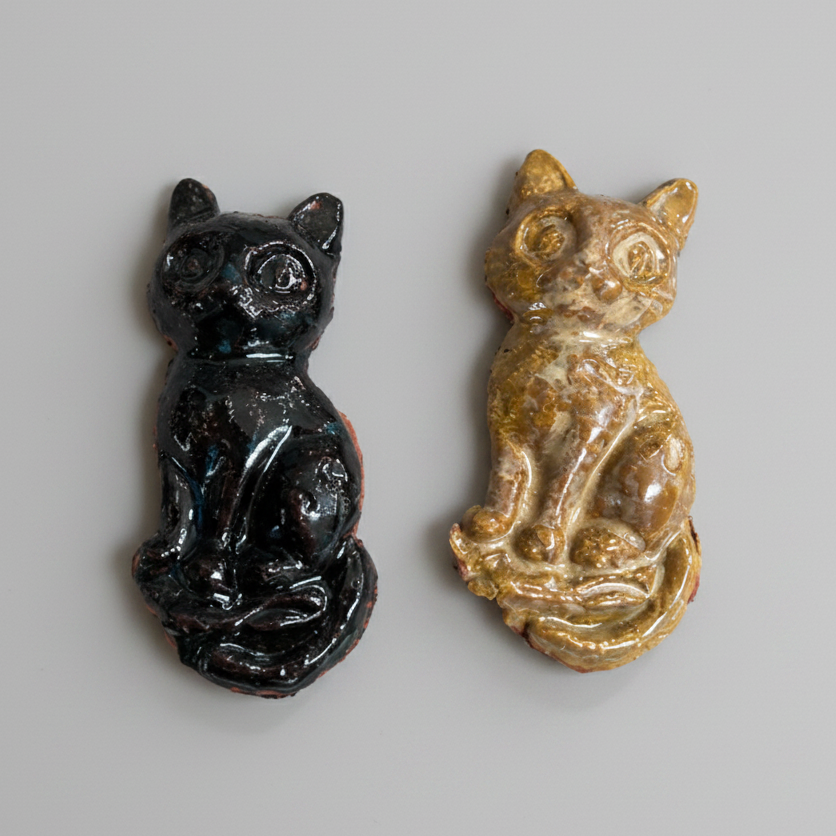 Celestial Feline Ceramic Magnet – Cosmic Companion Ceramic Accent, 5×2.3 cm by Red Raven Pottery