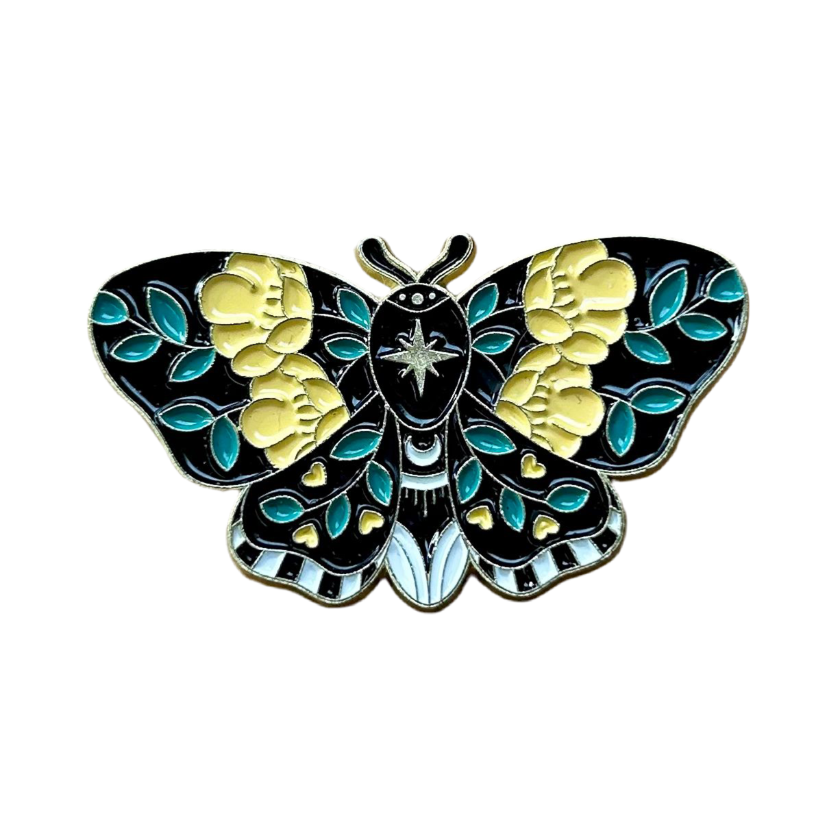Celestial Moth Lapel Pin – Botanic Wings Metal Badge, 4.2 × 2.3 cm