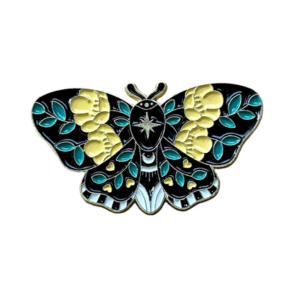 Celestial Moth Lapel Pin – Botanic Wings Metal Badge, 4.2 × 2.3 cm