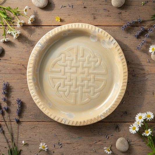 Celtic Soul Ceramic Plate – Endless Knot Of Heritage And Connection, Ø21×1.5 cm by Red Raven Pottery