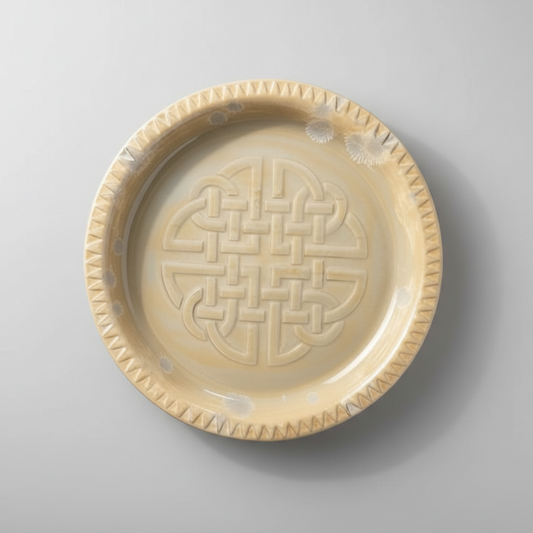 Celtic Soul Ceramic Plate – Endless Knot Of Heritage And Connection, Ø21×1.5 cm by Red Raven Pottery