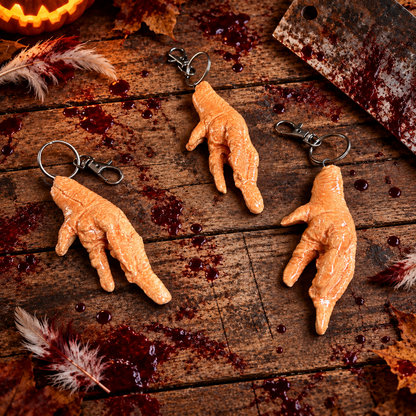 Chicken Foot Handmade Ceramic Keyring – Halloween Pocket Charm, 10 × 4 × 2 cm by Red Raven Pottery