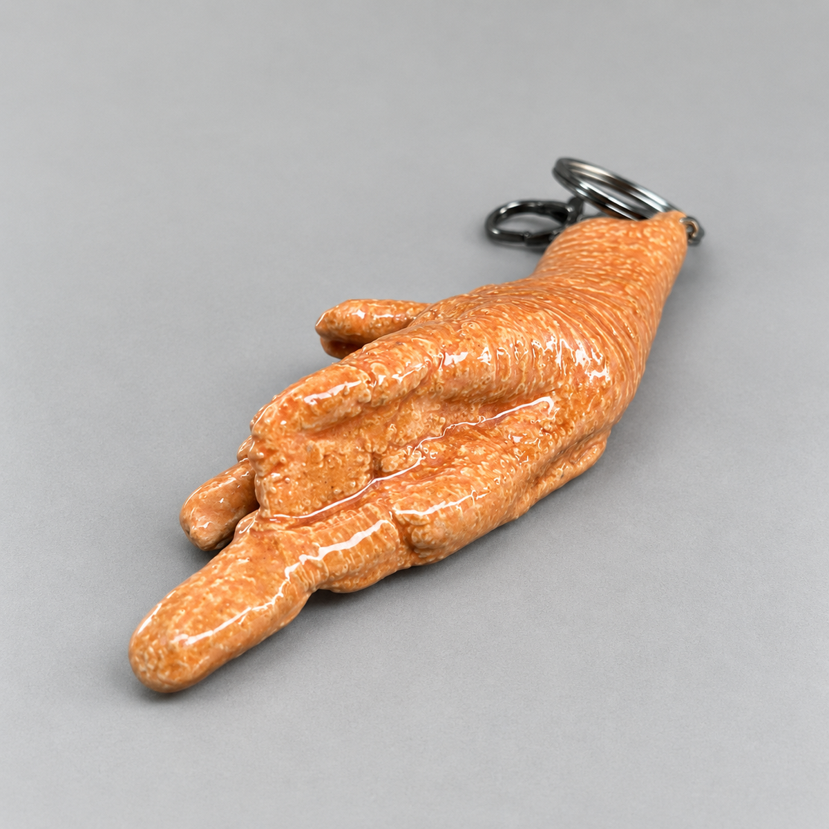 Chicken Foot Handmade Ceramic Keyring – Halloween Pocket Charm, 10 × 4 × 2 cm by Red Raven Pottery