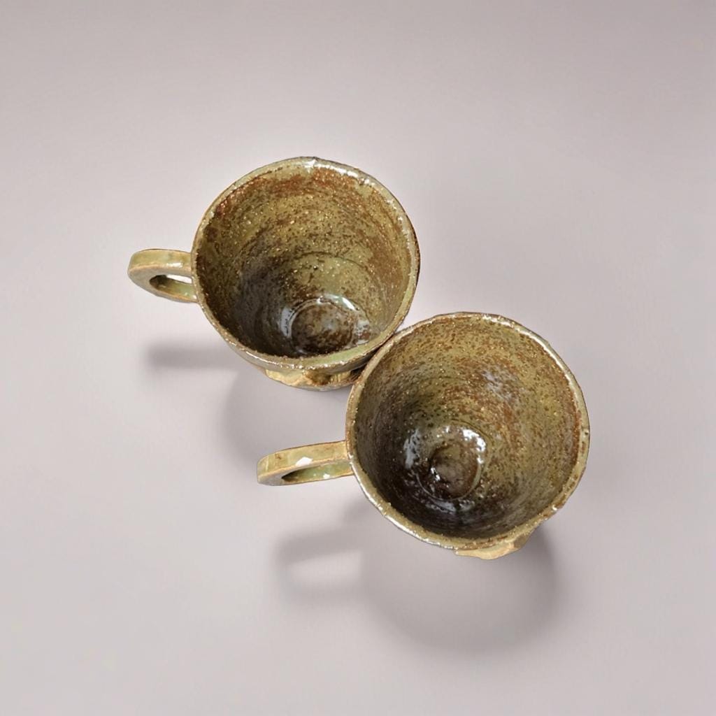 Christmas Tree Ceramic Coffee Cups – Set of 2 Festive Holiday Vessels, Ø8.5×7.5 cm by Red Raven Pottery