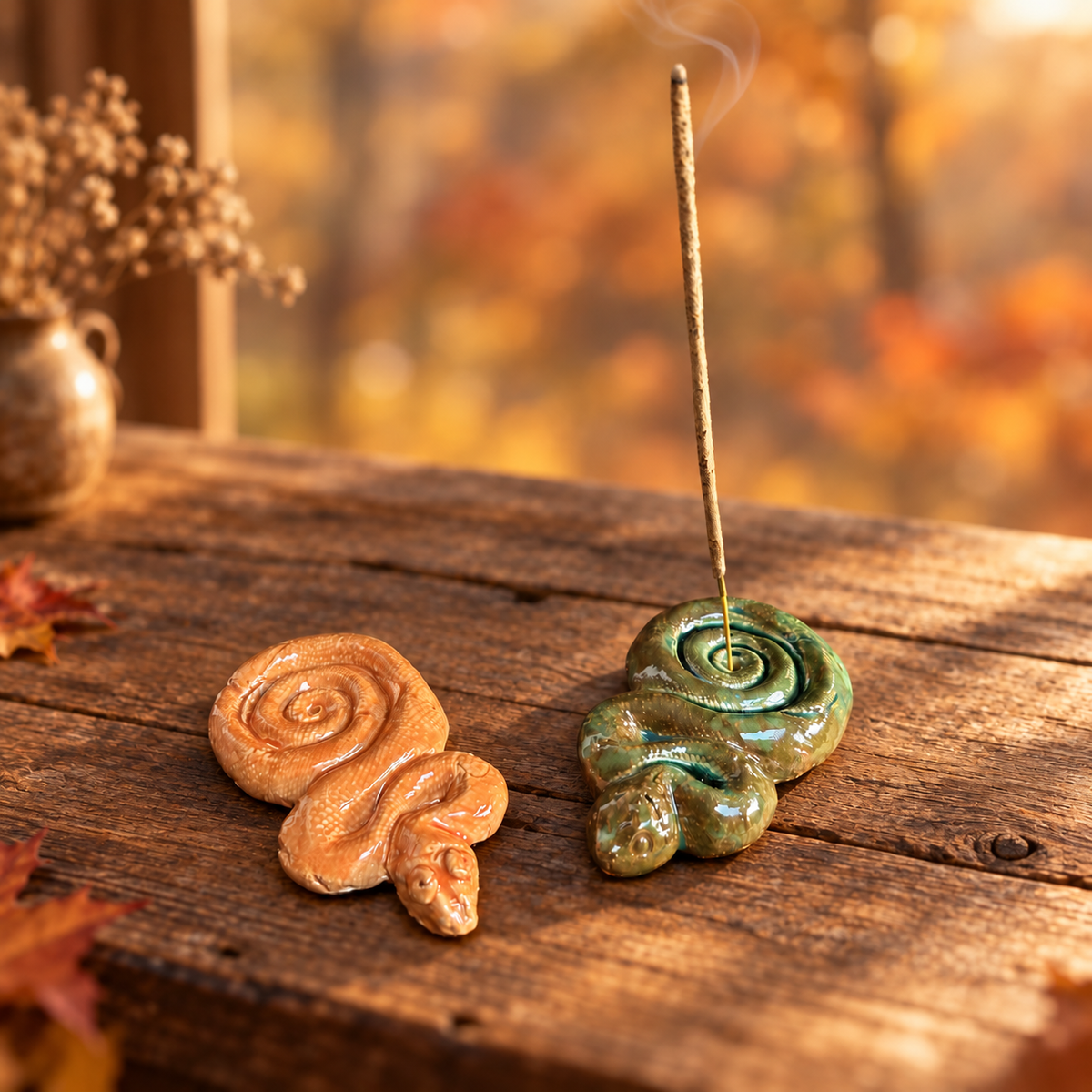 Coiling Snake Handmade Ceramic Incense Holder – Serpent Smoke Ritual, 11.5 × 7 × 2 cm by Red Raven Pottery