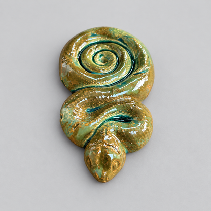 Coiling Snake Handmade Ceramic Incense Holder – Serpent Smoke Ritual, 11.5 × 7 × 2 cm by Red Raven Pottery