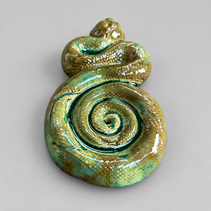 Coiling Snake Handmade Ceramic Incense Holder – Serpent Smoke Ritual, 11.5 × 7 × 2 cm by Red Raven Pottery