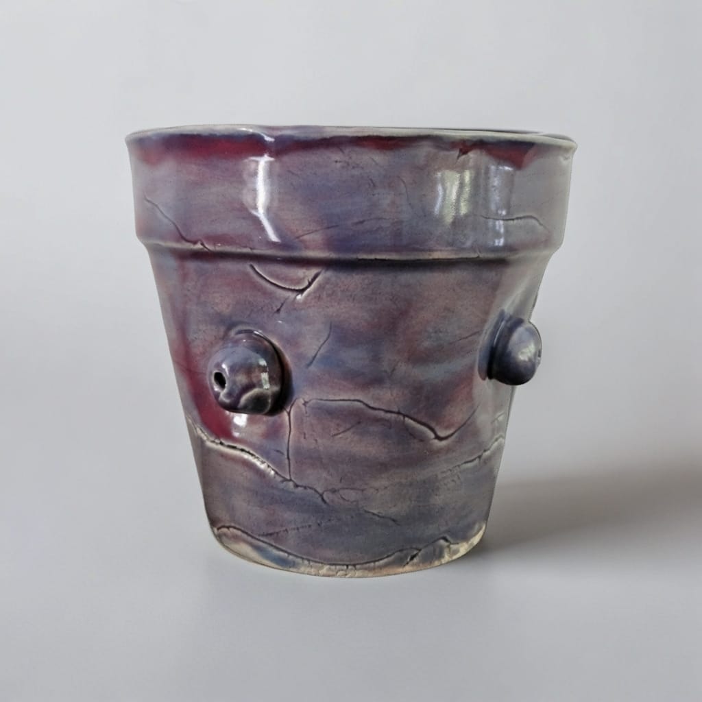 Cosmic Nebula Ceramic Planter – Indigo & Lilac Swirl Vessel, Ø9×10 cm by Red Raven Pottery
