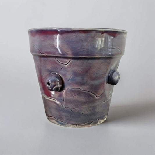 Cosmic Nebula Ceramic Planter – Indigo & Lilac Swirl Vessel, Ø9×10 cm by Red Raven Pottery