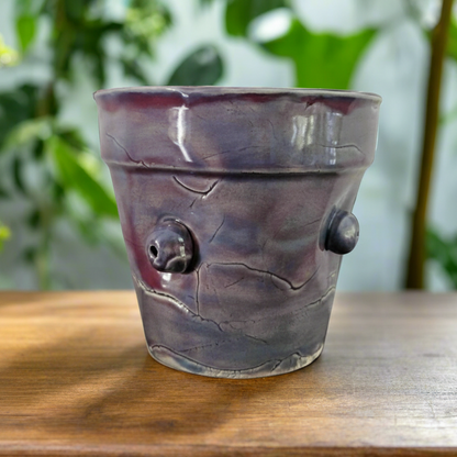 Cosmic Nebula Ceramic Planter – Indigo & Lilac Swirl Vessel, Ø9×10 cm by Red Raven Pottery