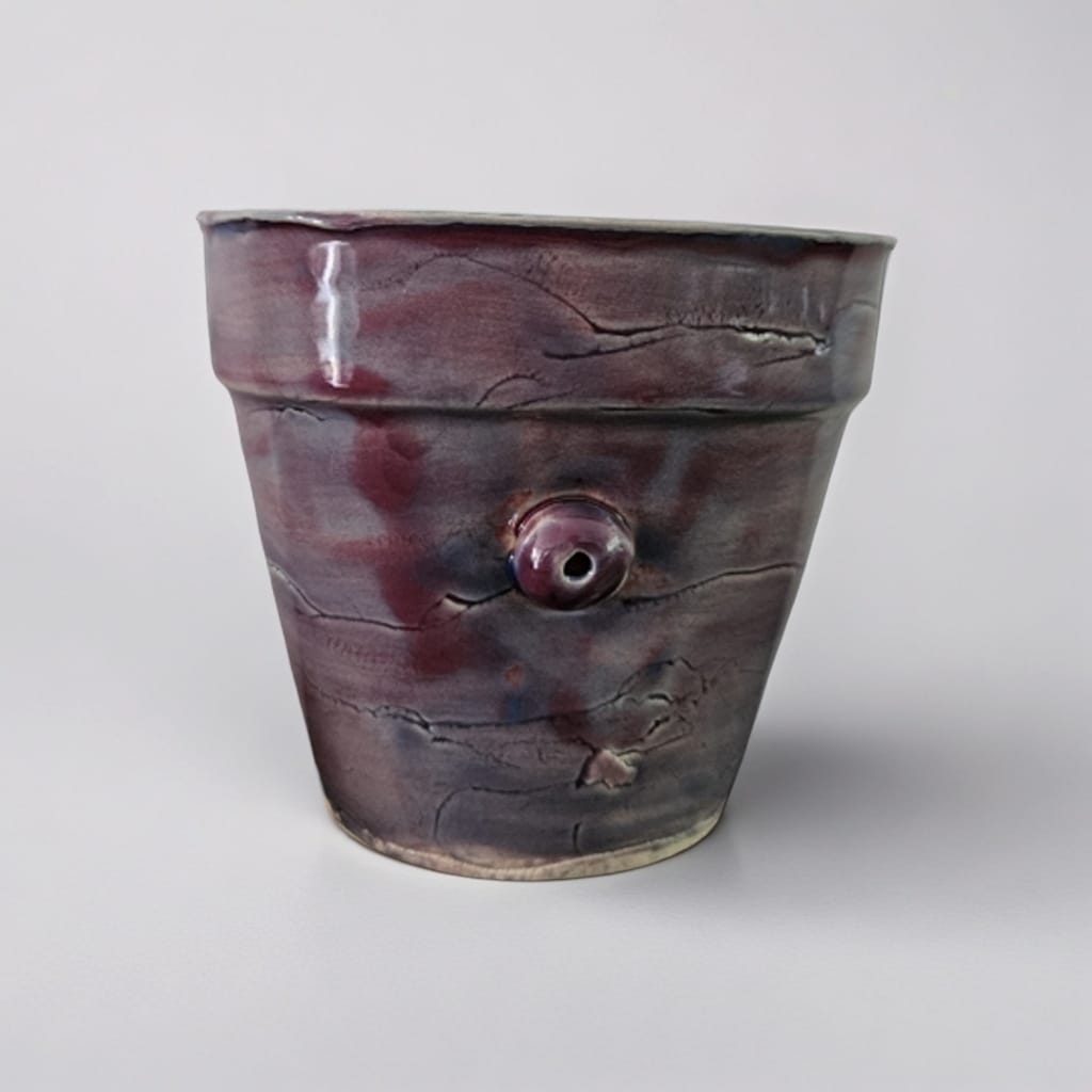 Cosmic Nebula Ceramic Planter – Indigo & Lilac Swirl Vessel, Ø9×10 cm by Red Raven Pottery