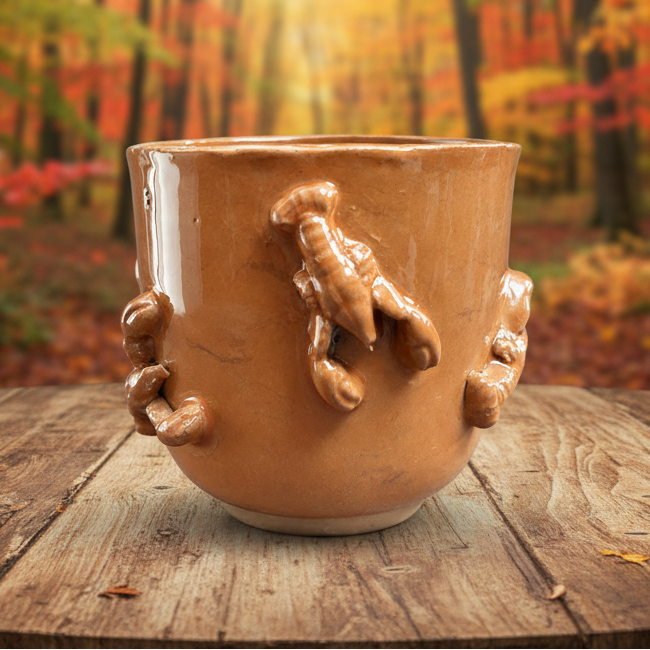 Crab Bisque Handmade Ceramic Mug – Claws Around the Coffee, Ø8 × 8.5 cm by Red Raven Pottery