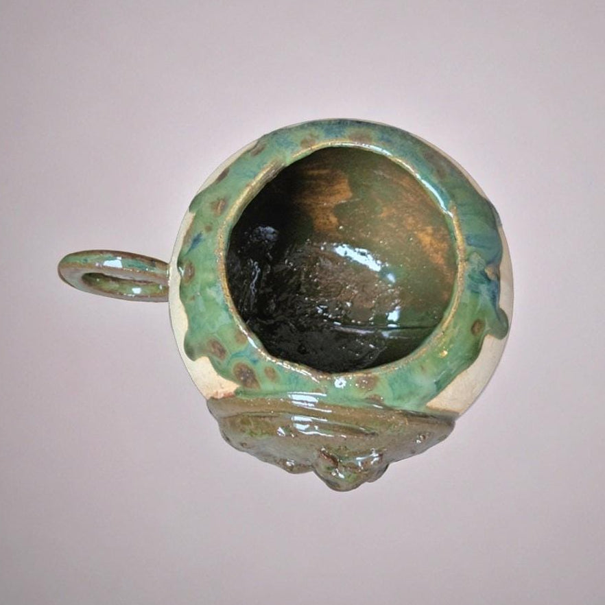 Crescent Familiar Ceramic Tea Mug – Guardian Of Moonlit Brews, Ø11×10.5 cm by Red Raven Pottery