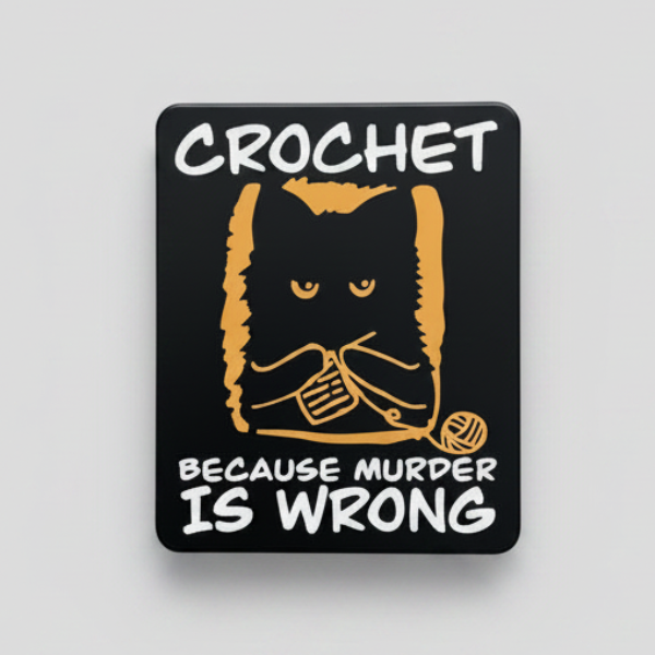 Crochet Because Murder is Wrong Lapel Pin - Peaceful Familiar Metal Badge, 2.6 × 3.3 cm