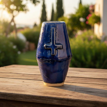 Crux Inversa Ceramic Mini Vase – Vessel Of Inner Sovereignty, Ø6×10 cm by Red Raven Pottery