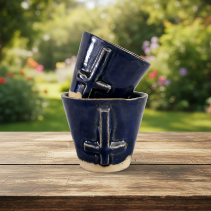 Crux Inversa Ceramic Minis – Anchored Duo for Shots & Succulents, Ø5×6 cm by Red Raven Pottery