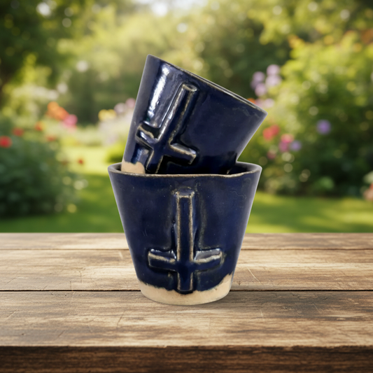 Crux Inversa Ceramic Minis – Anchored Duo for Shots & Succulents, Ø5×6 cm by Red Raven Pottery