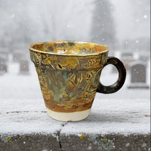 Crypt Brew Ceramic Coffee Cup – Skull & Bones Ritual Vessel, Ø7.5×8.5 cm by Red Raven Pottery