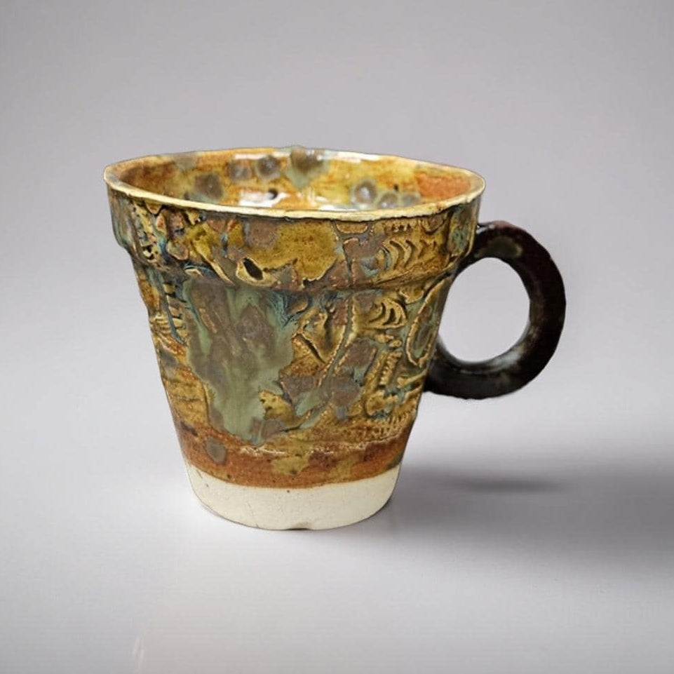 Crypt Brew Ceramic Coffee Cup – Skull & Bones Ritual Vessel, Ø7.5×8.5 cm by Red Raven Pottery
