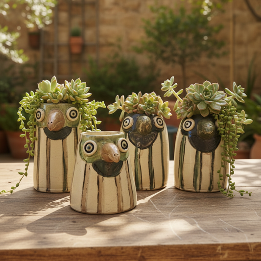 Curious Bird Ceramic Planter – A Nest for Small Greens, various sizes by Red Raven Pottery