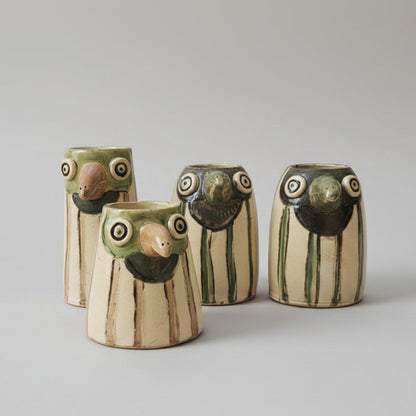 Curious Bird Ceramic Planter – A Nest for Small Greens, various sizes by Red Raven Pottery