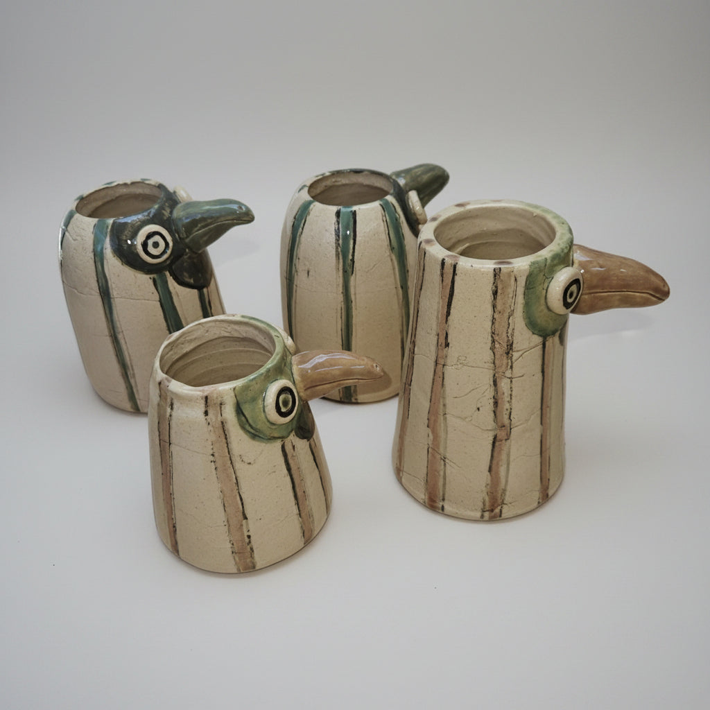 Curious Bird Ceramic Planter – A Nest for Small Greens, various sizes by Red Raven Pottery