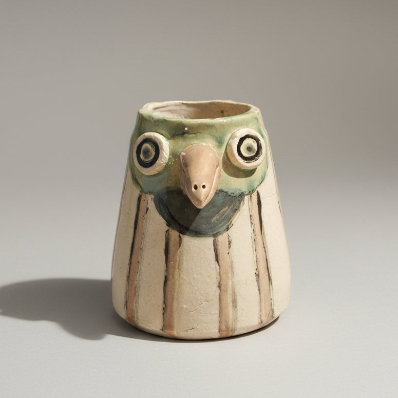 Curious Bird Ceramic Planter – A Nest for Small Greens, various sizes by Red Raven Pottery