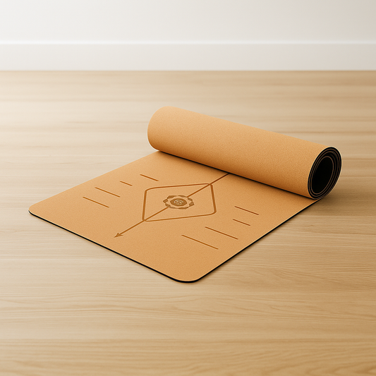 Premium natuurlijke kurk TPE yogamat met positielijnen – gewrichtsveilig, antislip en milieuvriendelijk, 183×61×6 mm